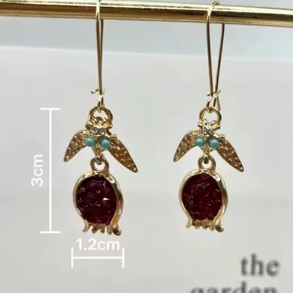 Vintage Pomegranate Red Silver Earrings - Picture 4 of 7